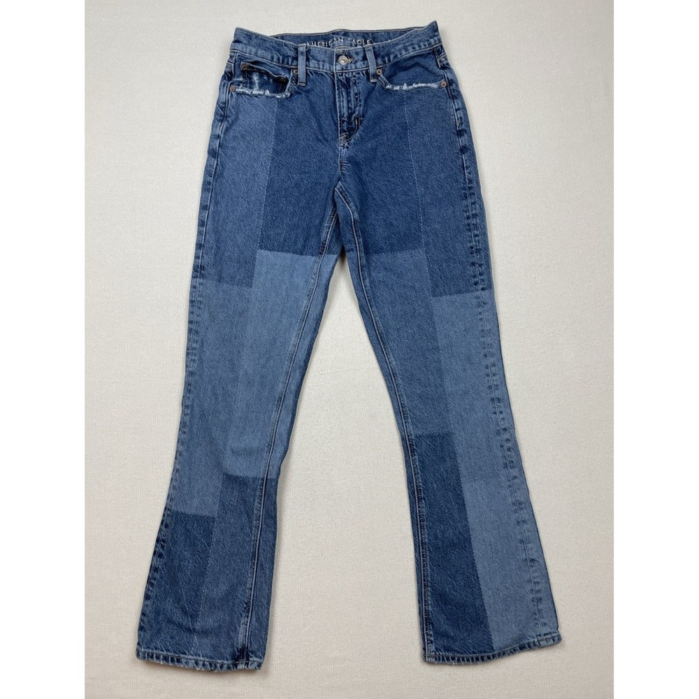 American Eagle Women's Sz‎ 4 Regular 90's Bootcut Patchwork Jeans Mid Rise Denim